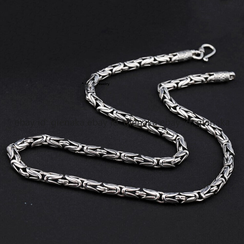 Pure S925 Sterling Silver Chain Men Women 4-7mm Byzantine Link Necklace 18-30in