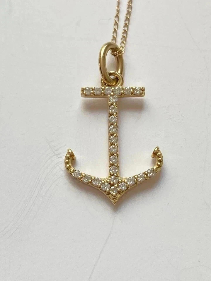2CT Round Cut Lab Created Diamond Anchor Womens Pendant 14K Yellow Gold Plated