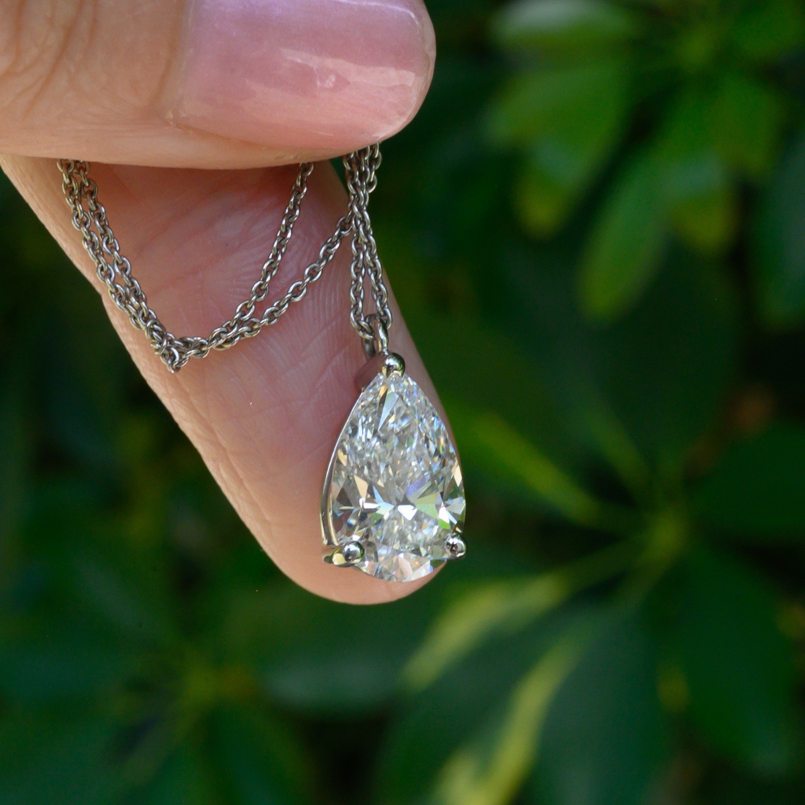 Platinum 950 3.02ct Lab Grown Pear Diamond Solitaire Necklace E VVS1