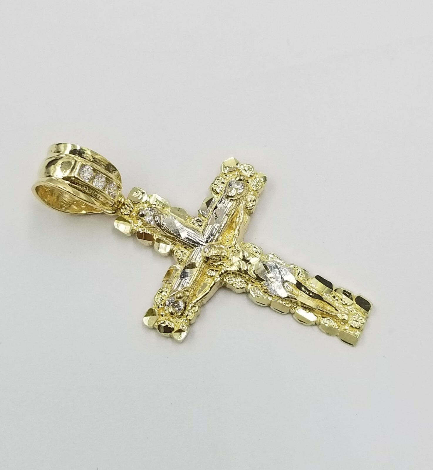 10k Yellow Gold Cross Pendant Diamond Cut Jesus REAL Crucifix Free Shipping