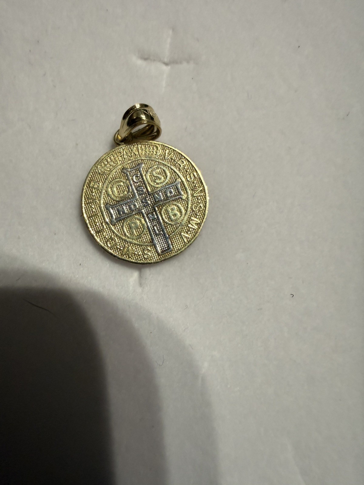 10k Solid 2 Tone Gold 15mm Saint Benedict Pendant -Small 14K San Benito