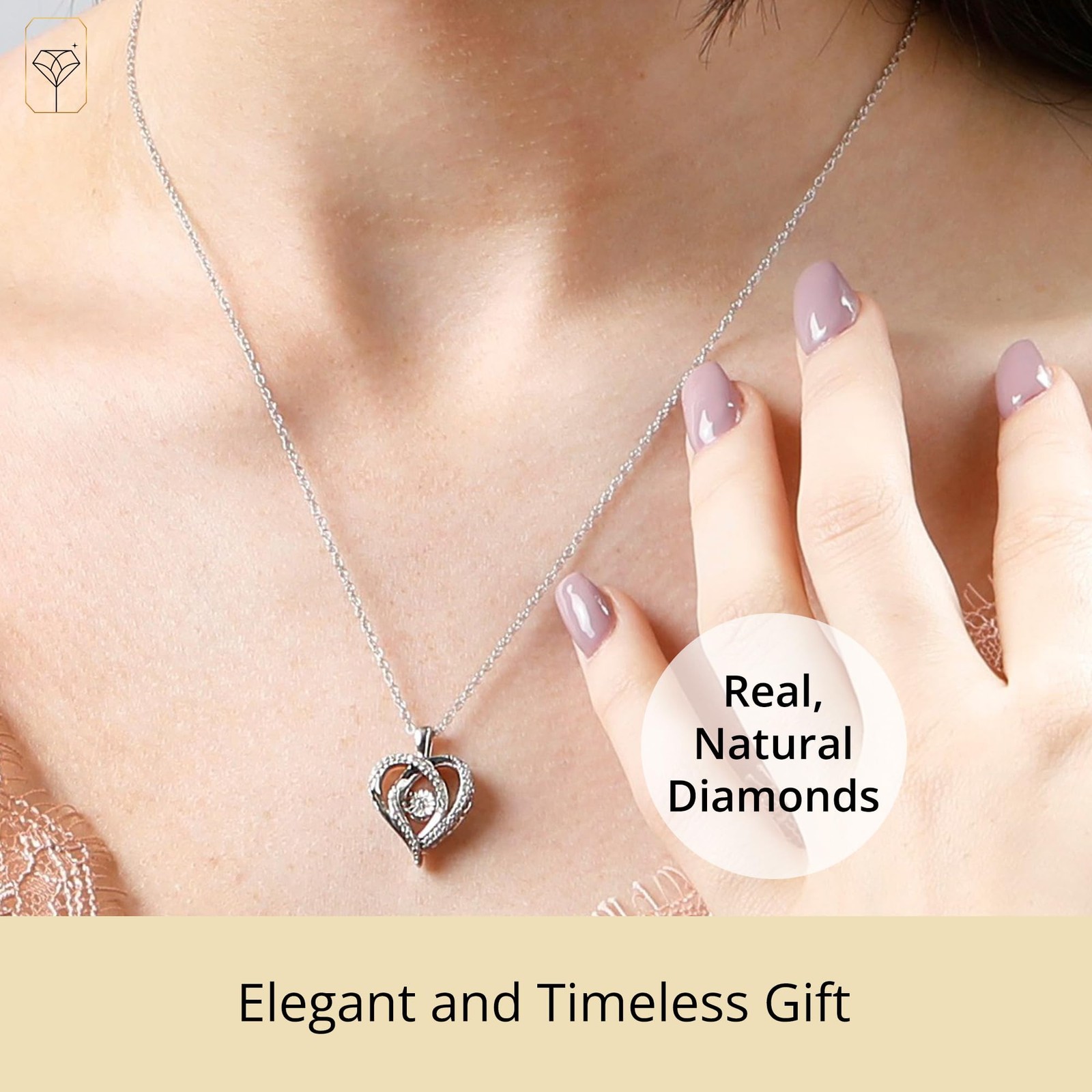 925 Sterling Silver Miraculous Love Dancing Diamond Heart Pendant Necklace