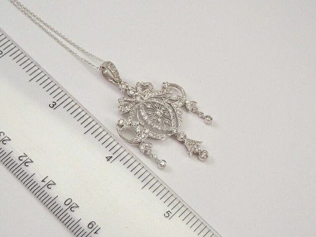 2.10Ct Lab Created Diamond Drop Antique Pendant Chain 14K White Gold Plated