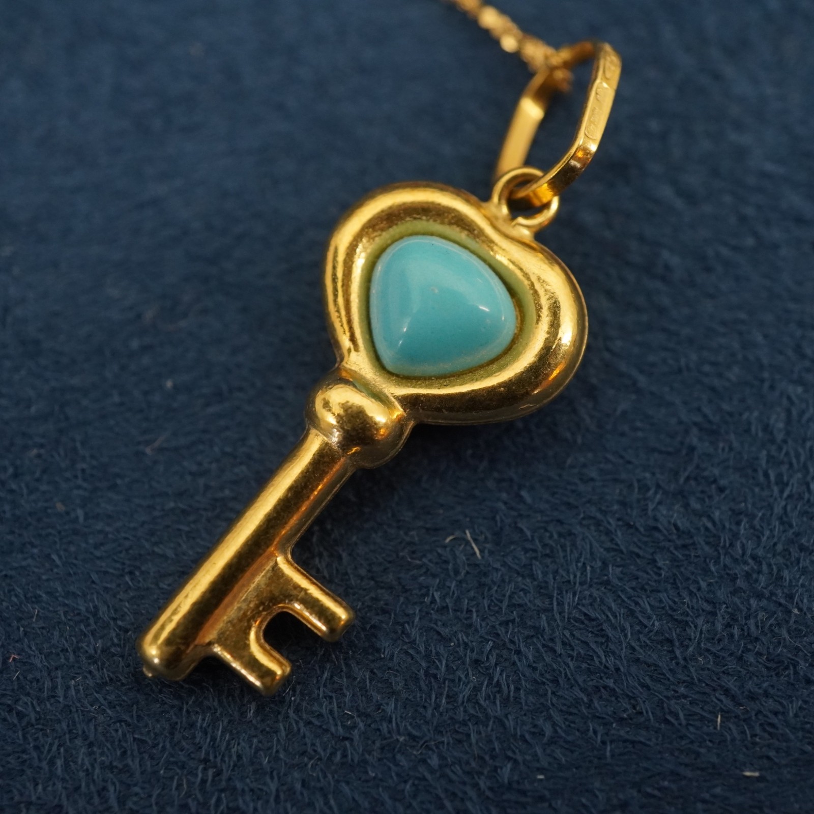 Milor 18k Yellow Gold & Turquoise Key Pendant on 14k Chain – Free Shipping USA