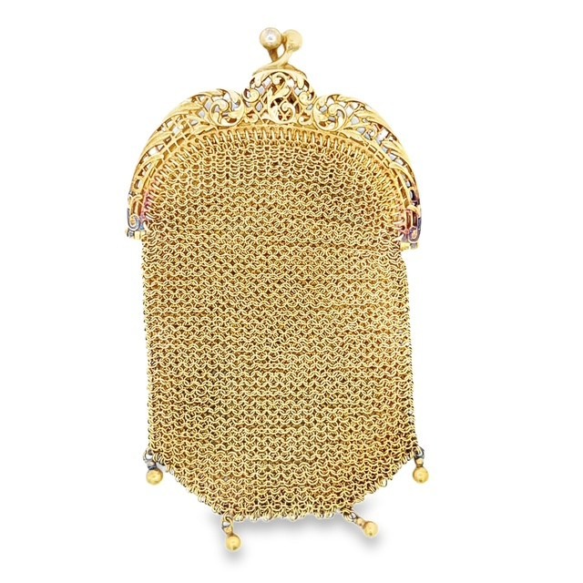 Victorian 18K Yellow Gold Mesh Coin Purse Charm Pendant