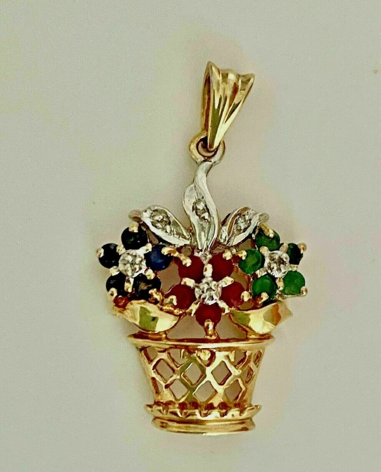 1Ct Lab-Created Diamonds Flower Basket Pendant 14K Yellow Gold Finish