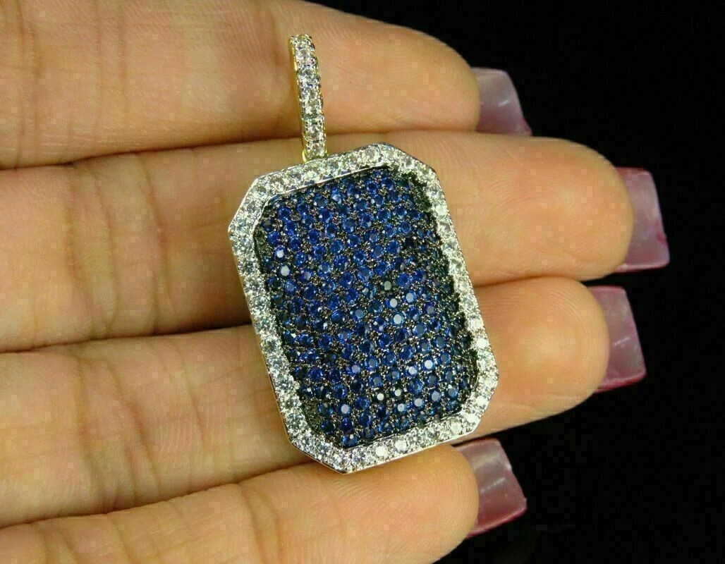 3Ct Round Blue Sapphire Diamond Pendant Necklace With Chain 14k Yellow Gold Fn