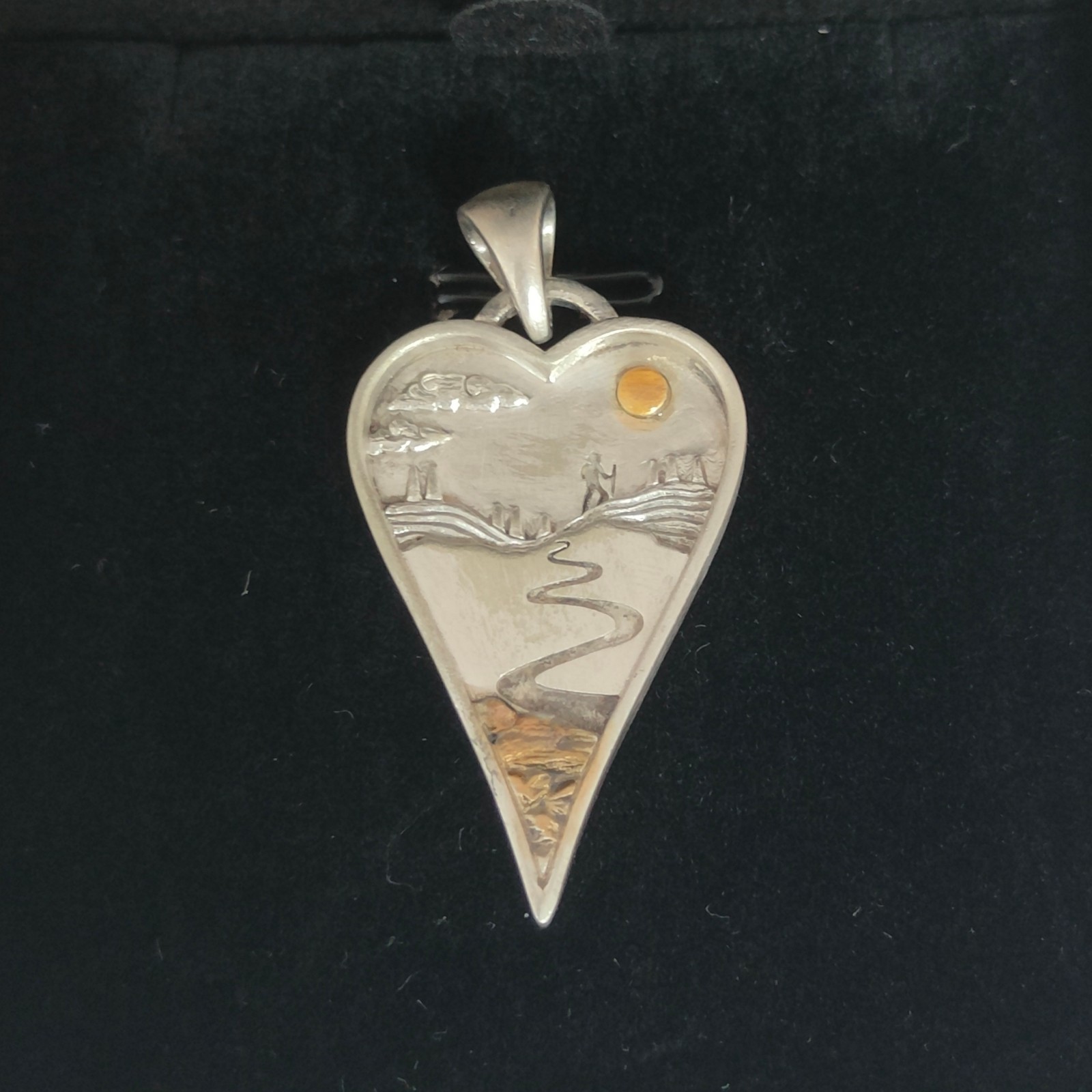 Heart Landscape Pendant Handmade Nature Path Charm S925 Silver with box