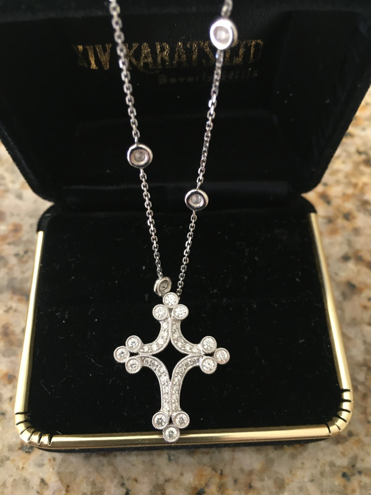 18K White Gold Diamond Cross Natural Diamonds w/ 14K White Gold Chain 6.44