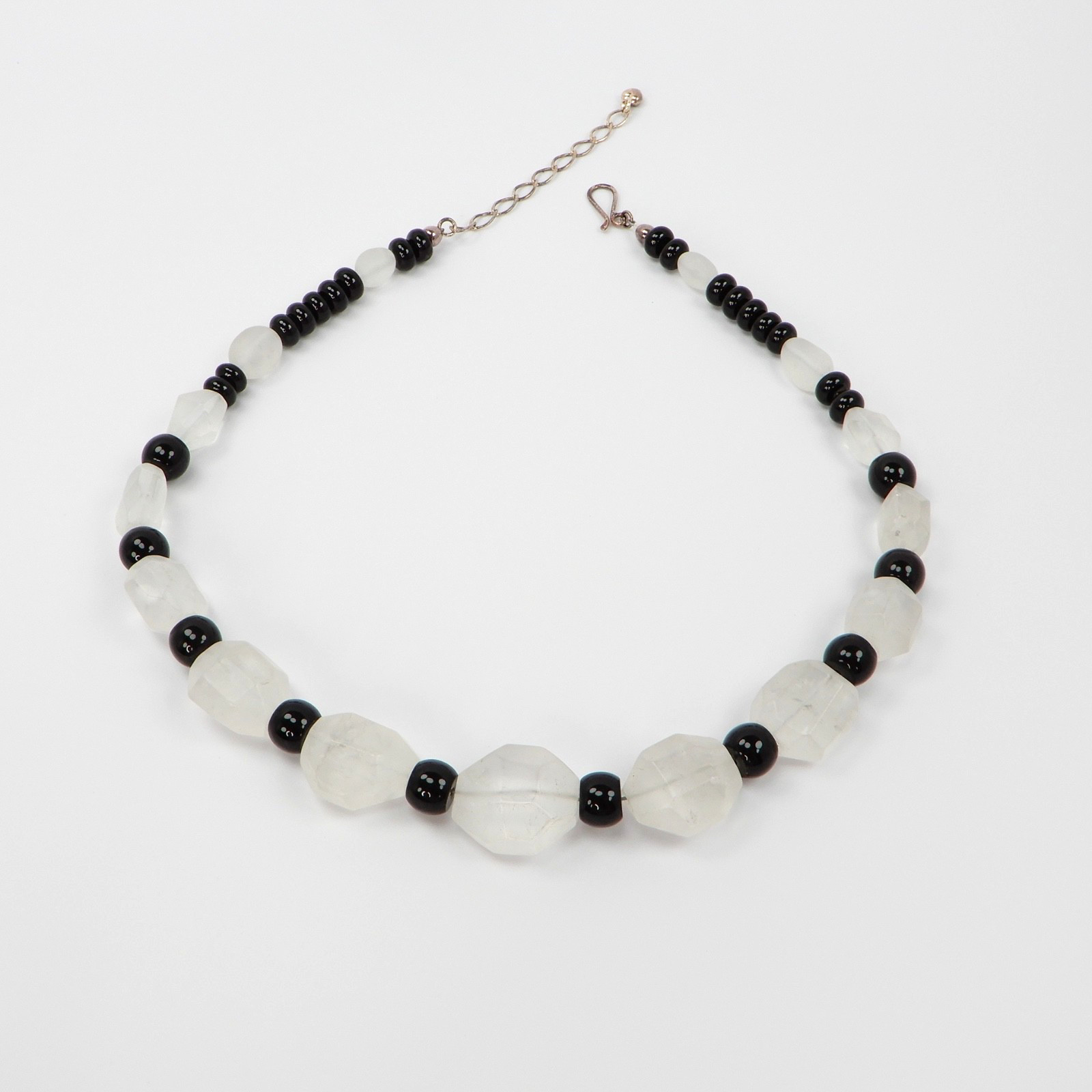 Jay King Onyx Rock Crystal Stone Sterling Silver 925 Bead Necklace Southwestern
