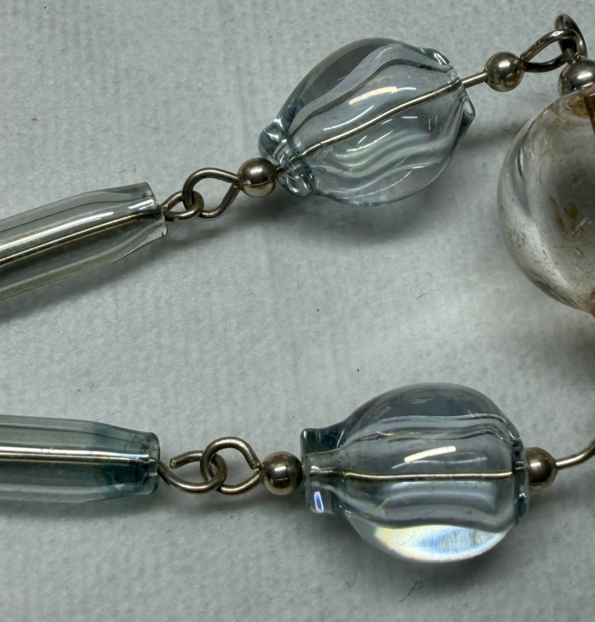 Long Vintage Boho Retro Fine Glass Bead Necklace 925 Silver Clasp 24″ Length 29g