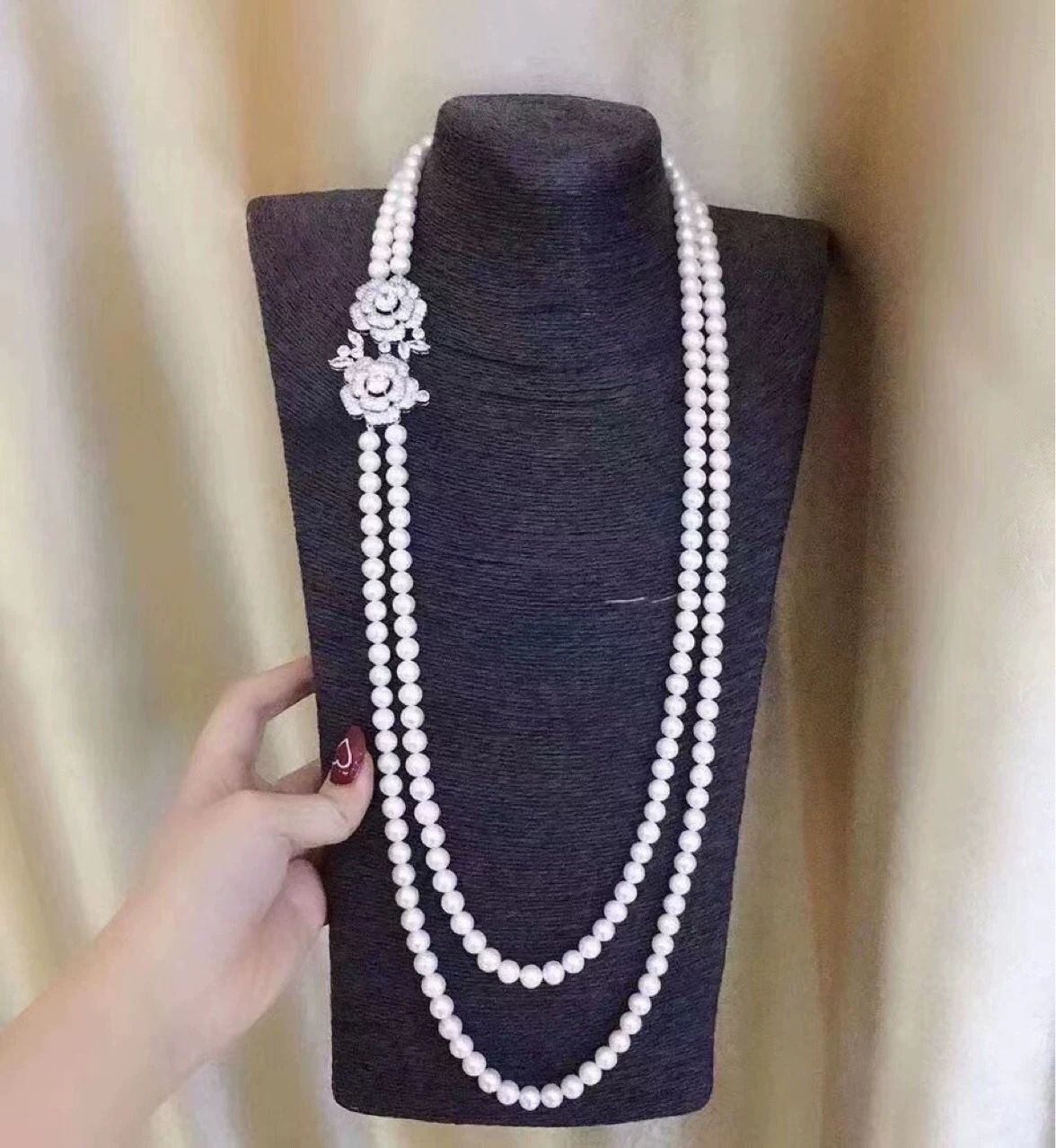 gorgeous two strands 8-9mm south sea white pearl necklace 30″32″
