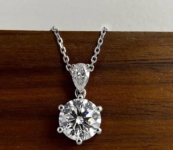 3Ct Round & Pear-Cut VS1 Lab Grown Diamond Pendant & Necklace 14k White Gold