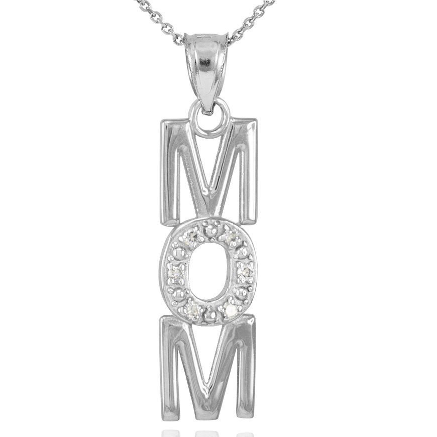 14K Solid Gold Mom Heart Diamond Studed Pendant Necklace(Yellow/Rose/White Gold)