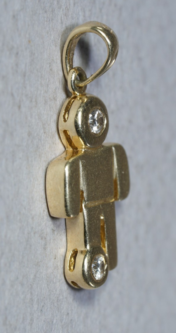 14K Yellow Gold Male Soccer Charm Pendant, with 2 NATURAL DIAMONDS 1.8 grams