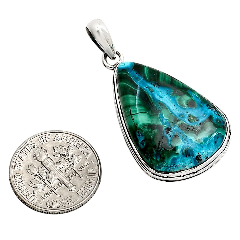 Azurite In Malachite – Morenci Mines 925 Sterling Silver Pendant Jewelry P-1124