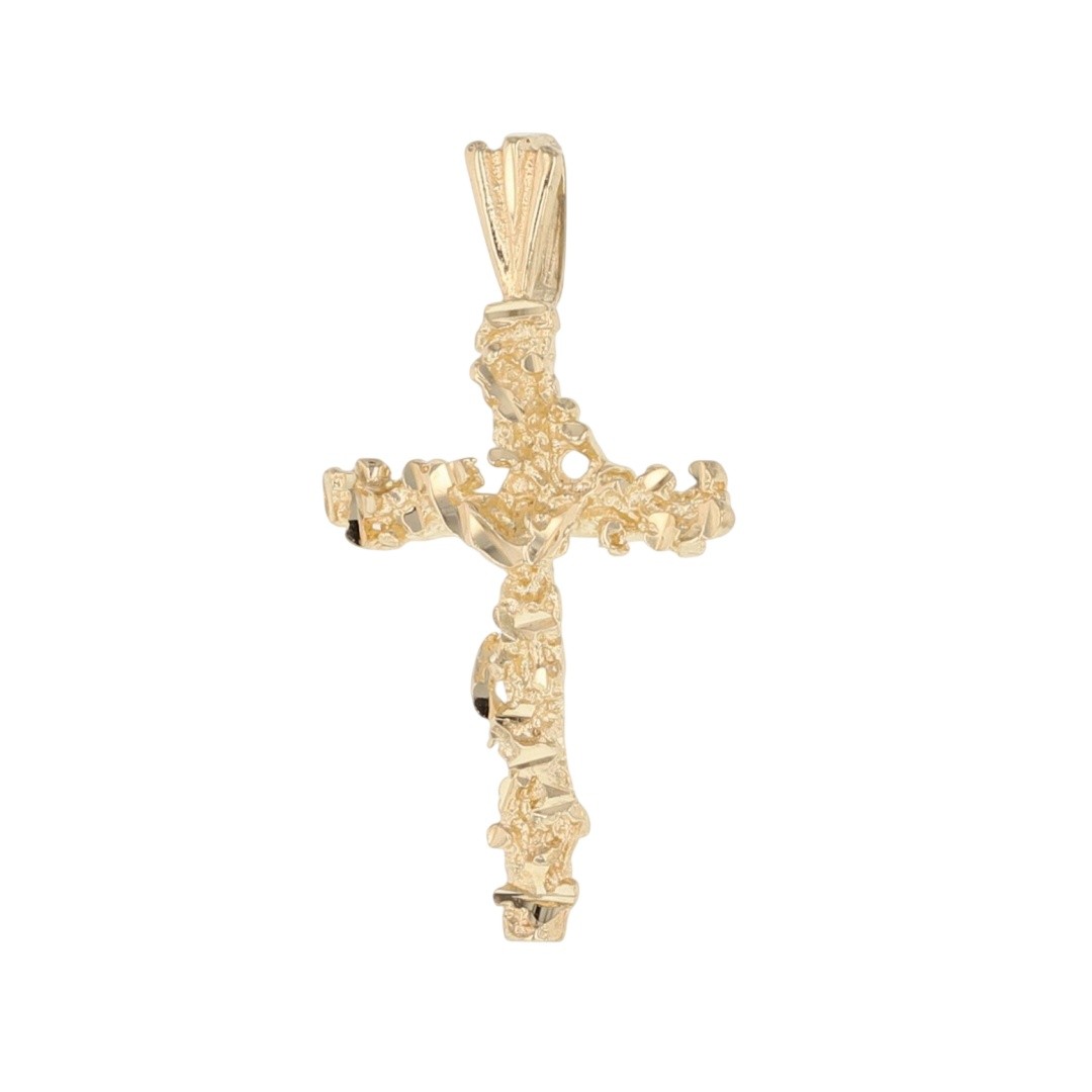 1″ Religious Cross Nugget Pendant without Chain 14k Yellow Gold 1.53 Grams