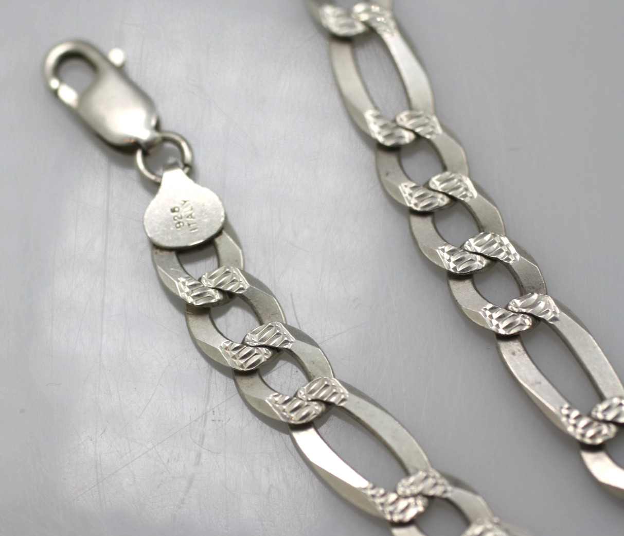 Sterling Silver 925 Figaro 9mm chain link necklace 30″ bracelet 8.5″ Italy SPI