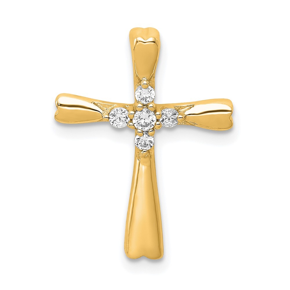 14k Yellow Gold 1/10 Ct Round Lab Grown Diamond VS/SI+ G+ Cross Charm Pendant