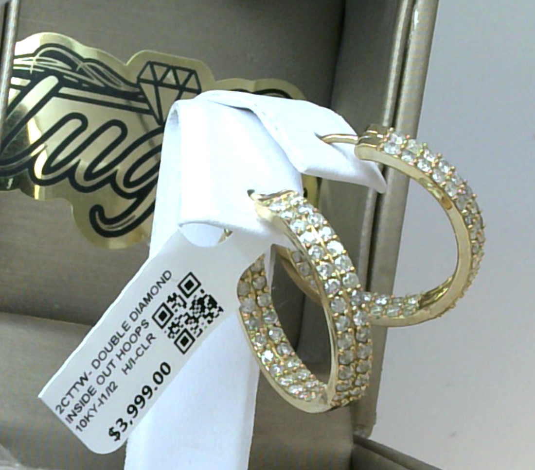 $3999-2CTTW💥CERTIFIED NATURAL Diamond INSIDE OUT HOOP EARRINGS💥10K YELLOW GOLD