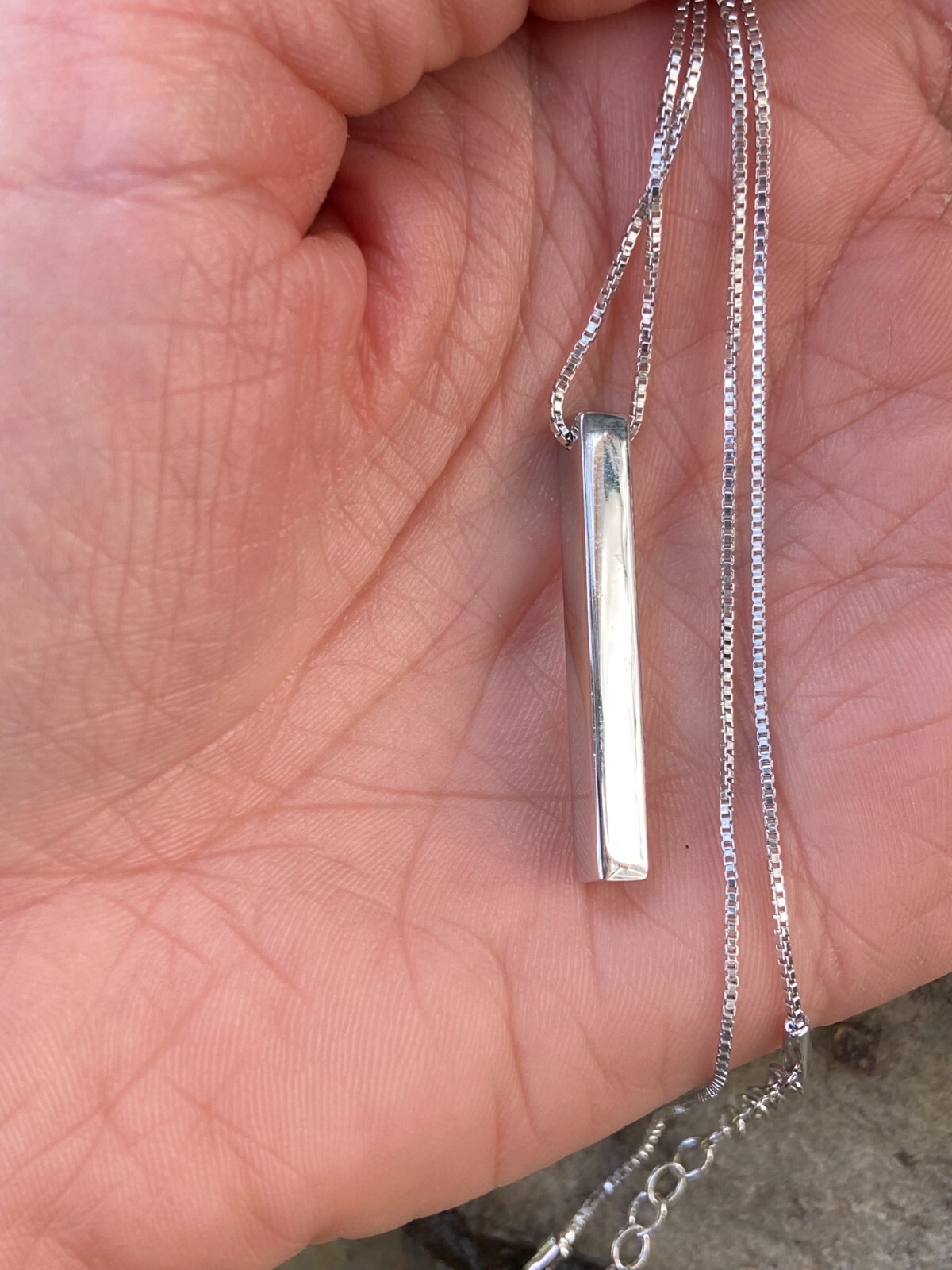 925 Sterling Silver Drop Down Bar Necklace 3D Vertical Rhodium 18″ Adjustable