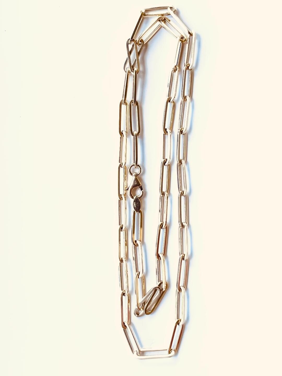 14K Solid Yellow Gold PaperClip Chain Width: 3 mm Length 18 inches (45 cm) 1
