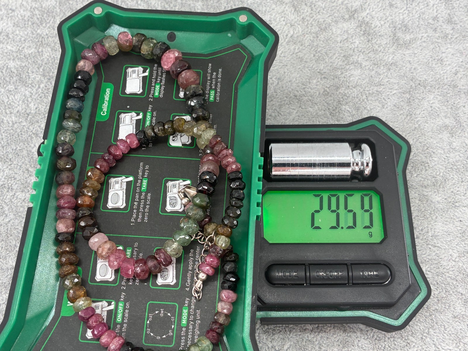 Multi Tourmaline Bead Necklace Sterling Silver 925 Signed KJC India 18in 5mm Box