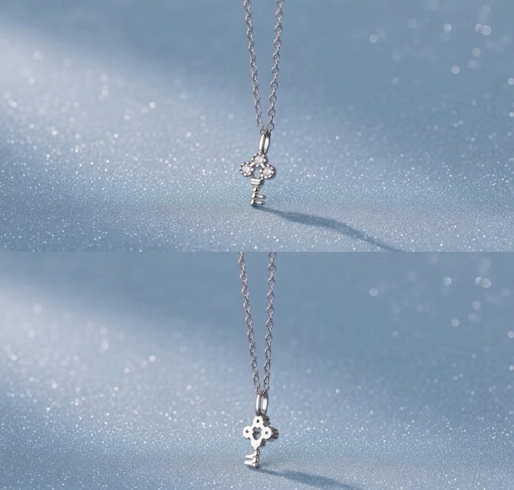 Minimalist Key Necklace Sterling Silver 925 CZ Dainty Pendant