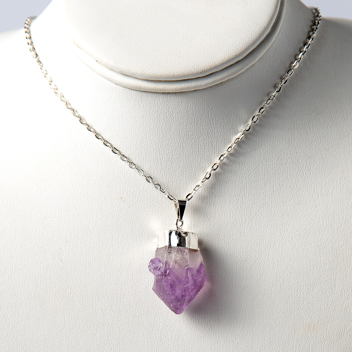 Fashion Purple Rough Amethyst Natural Crystal Point Necklace Pendant and Chain