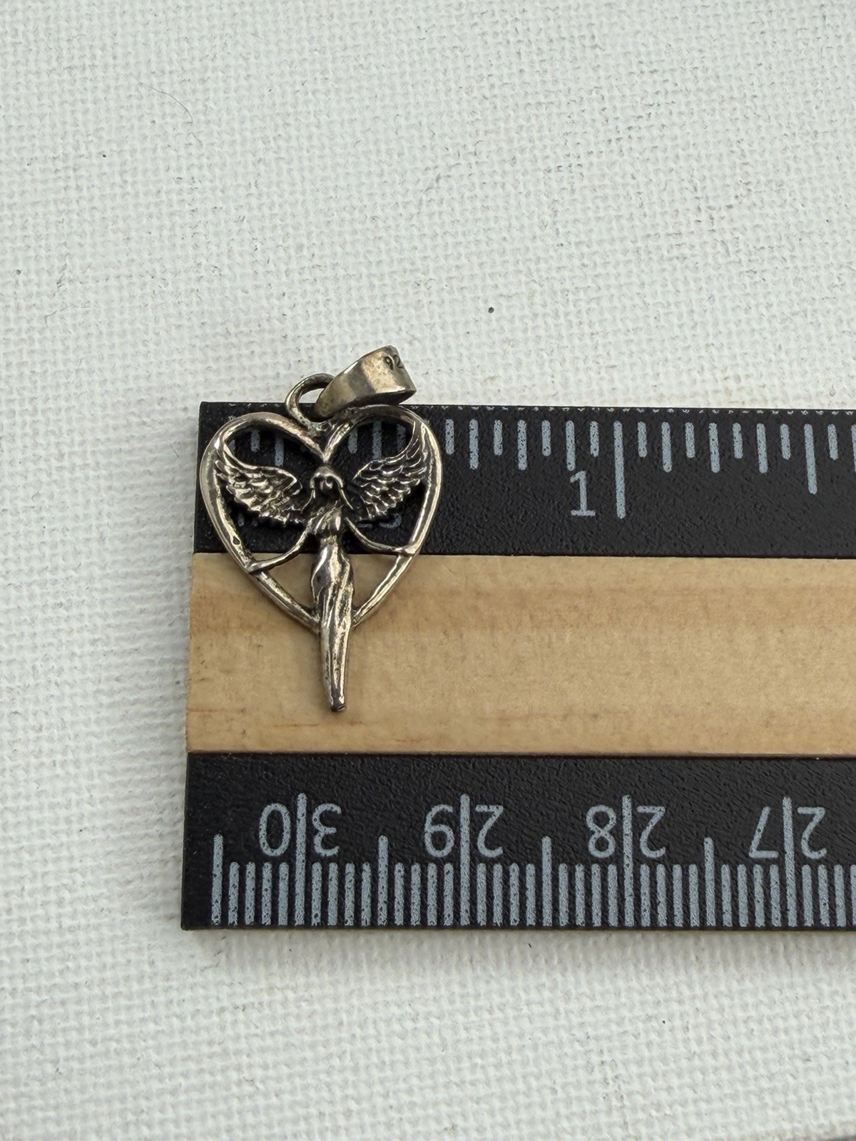 Vintage 925 Sterling Silver Heart Shaped Angel Pendant