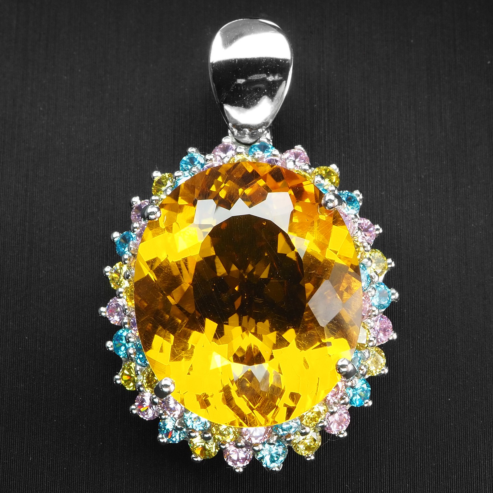 Luscious Yellow Citrine Oval 24.15Ct 925 Sterling Silver Handmade Pendant Gifts