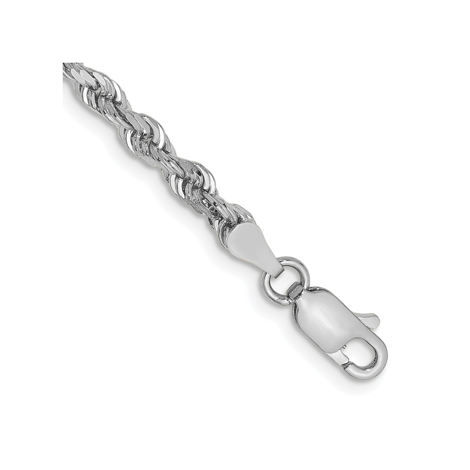 10K White Gold 1.85-3.35mm Rope Chain Necklace 7-30 Inch Mens Womens