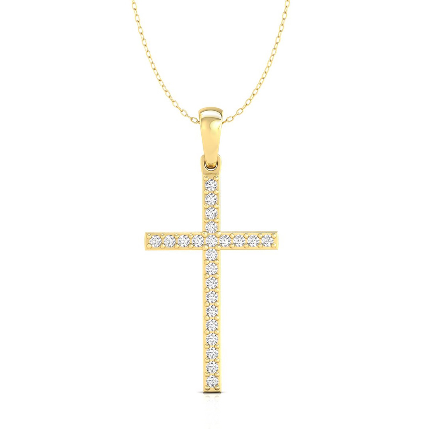 Round Cut Lab Grown Diamond 14K Gold Minimalist Cross Fine Pendant For Gift
