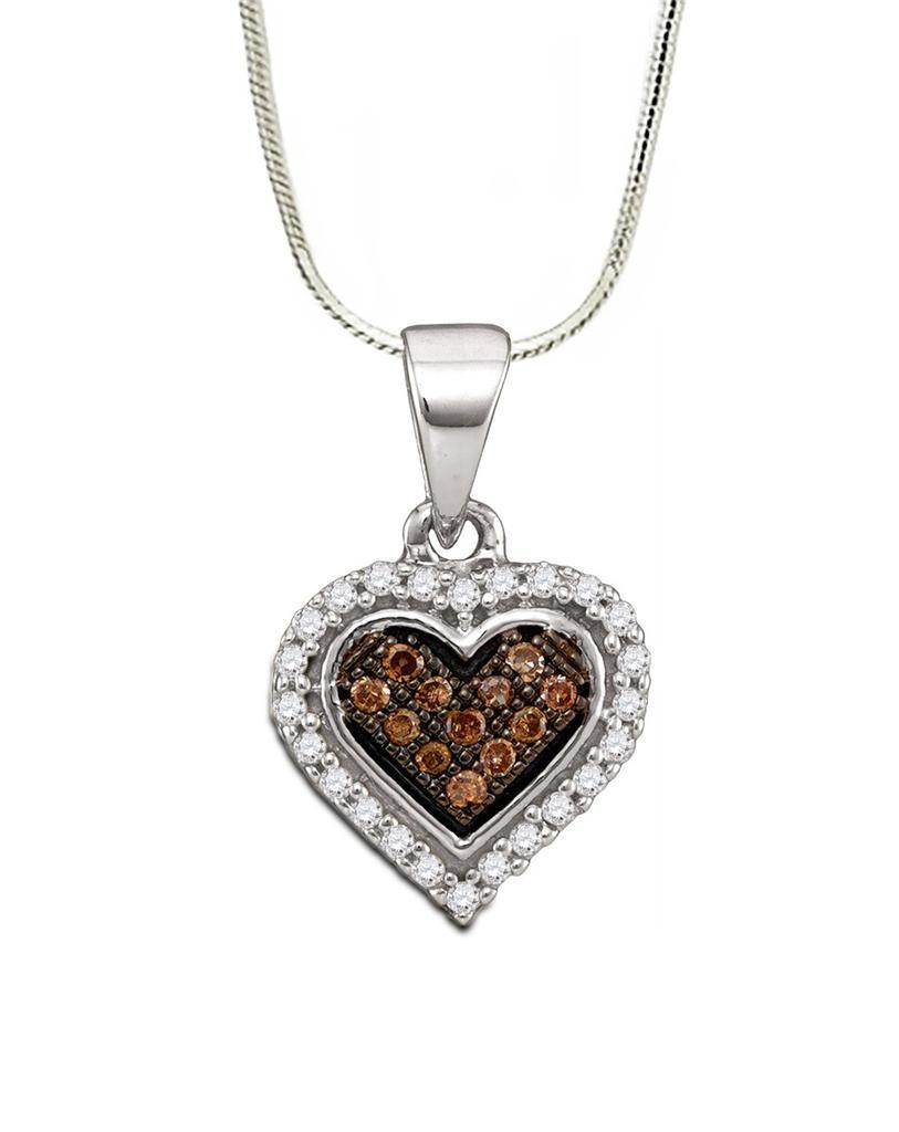 Chocolate Brown & White Diamond Pendant 10K White Gold Micro Pave Heart .13ct