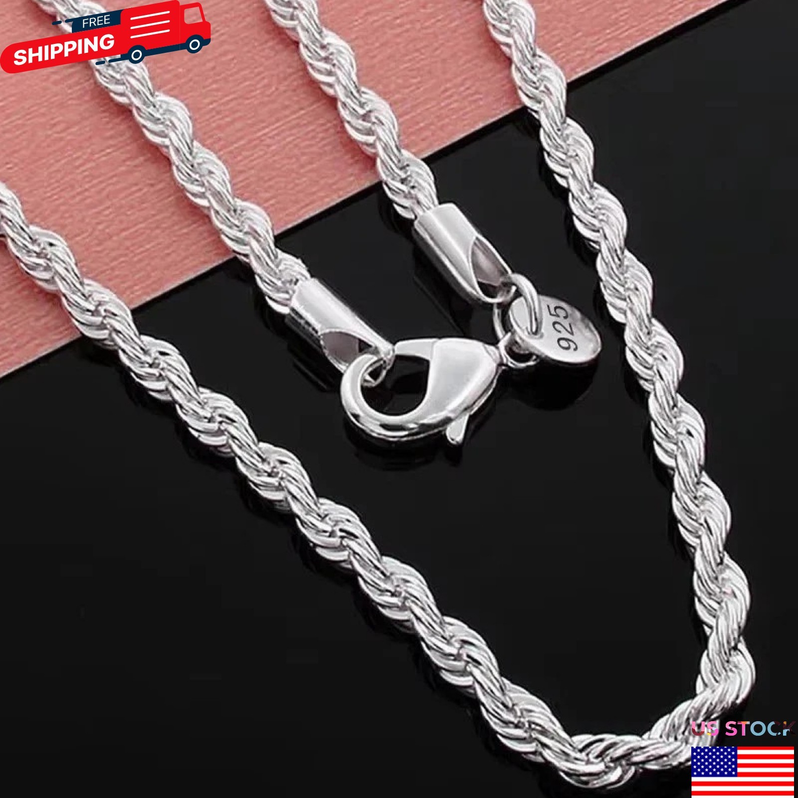 925 Sterling Silver Italian Rope Chain Men’s Necklace 4mm – NEW**