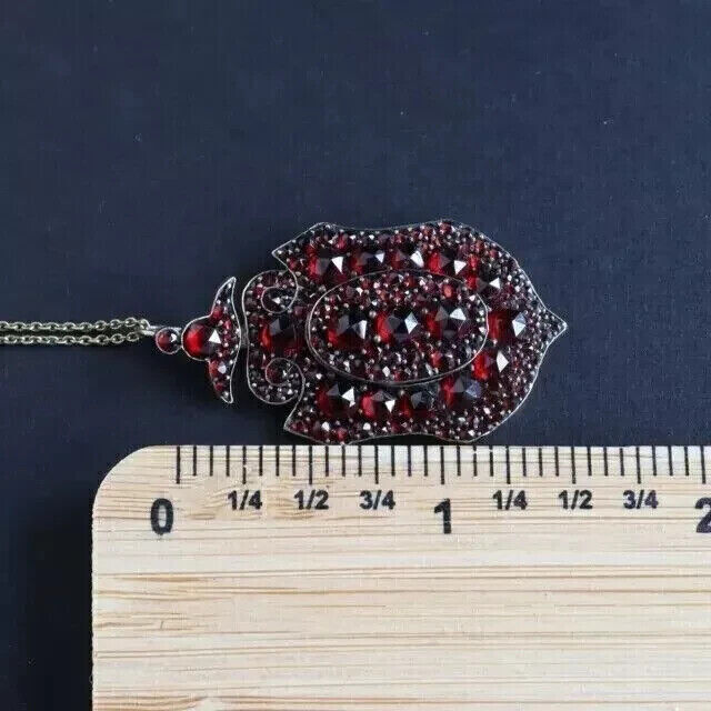 14K Yellow Gold Plated Round Lab Created Garnet Antique Bohemian Shield Pendant