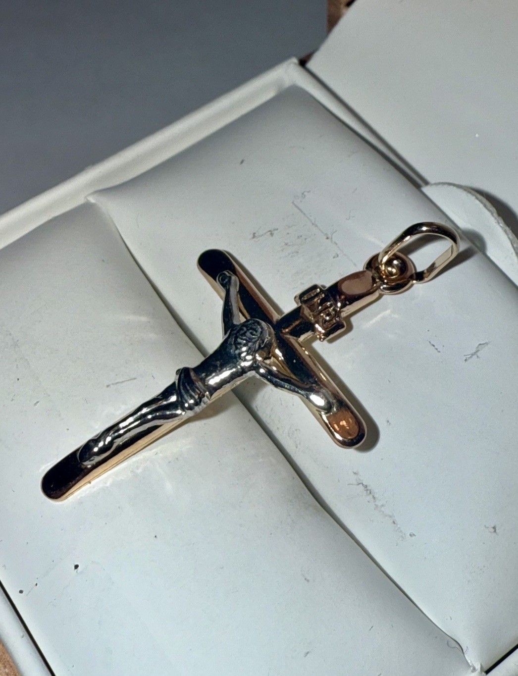 ESTATE Solid 10K Gold Two-Tone Crucifix Cross Pendant