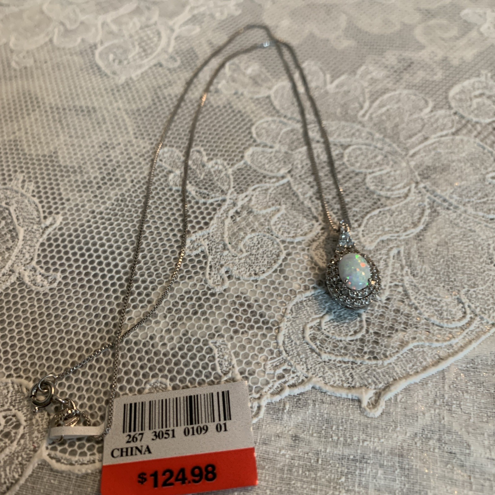 New Opal & White Sapphire Lab Created Sterling Silver 18″ Pendant Necklace