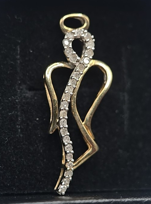 Vtg Heng Ngai 10k Yellow Gold Diamond Angel Pendant 1.54g Two-Tone Signed HN