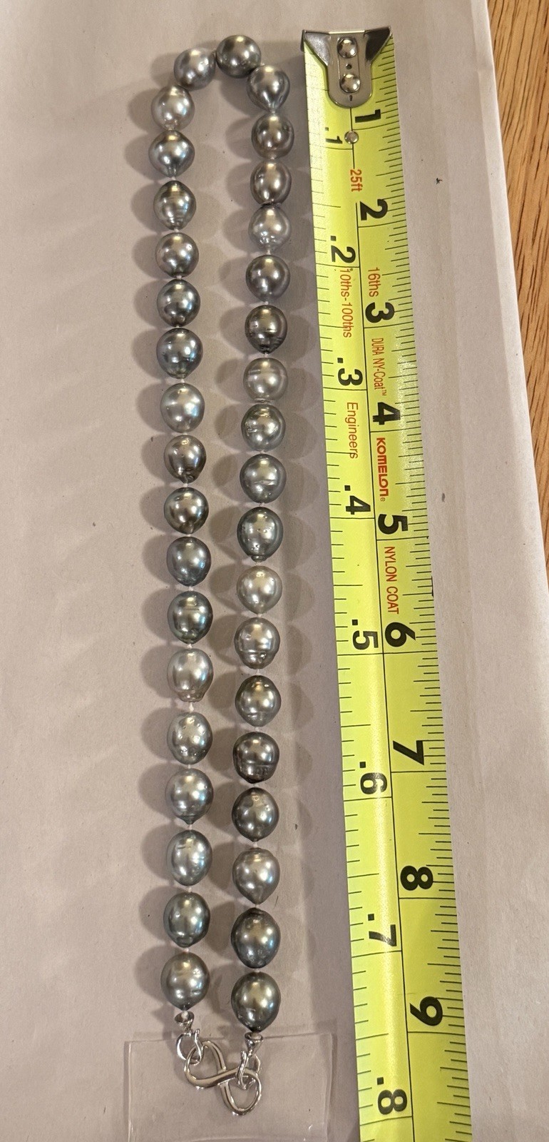 Large Tahitian Pearl Necklace 10.6-11.2mm 18″ Silver Seawater Pearls NEW