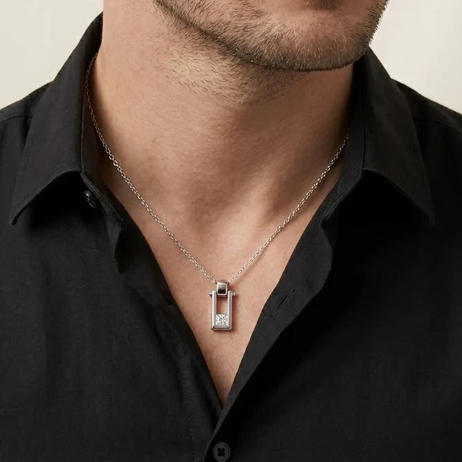 0.40Ct Lab Created Blue Princess-cut Sapphire & Diamond Men’s 925 Silver Pendant