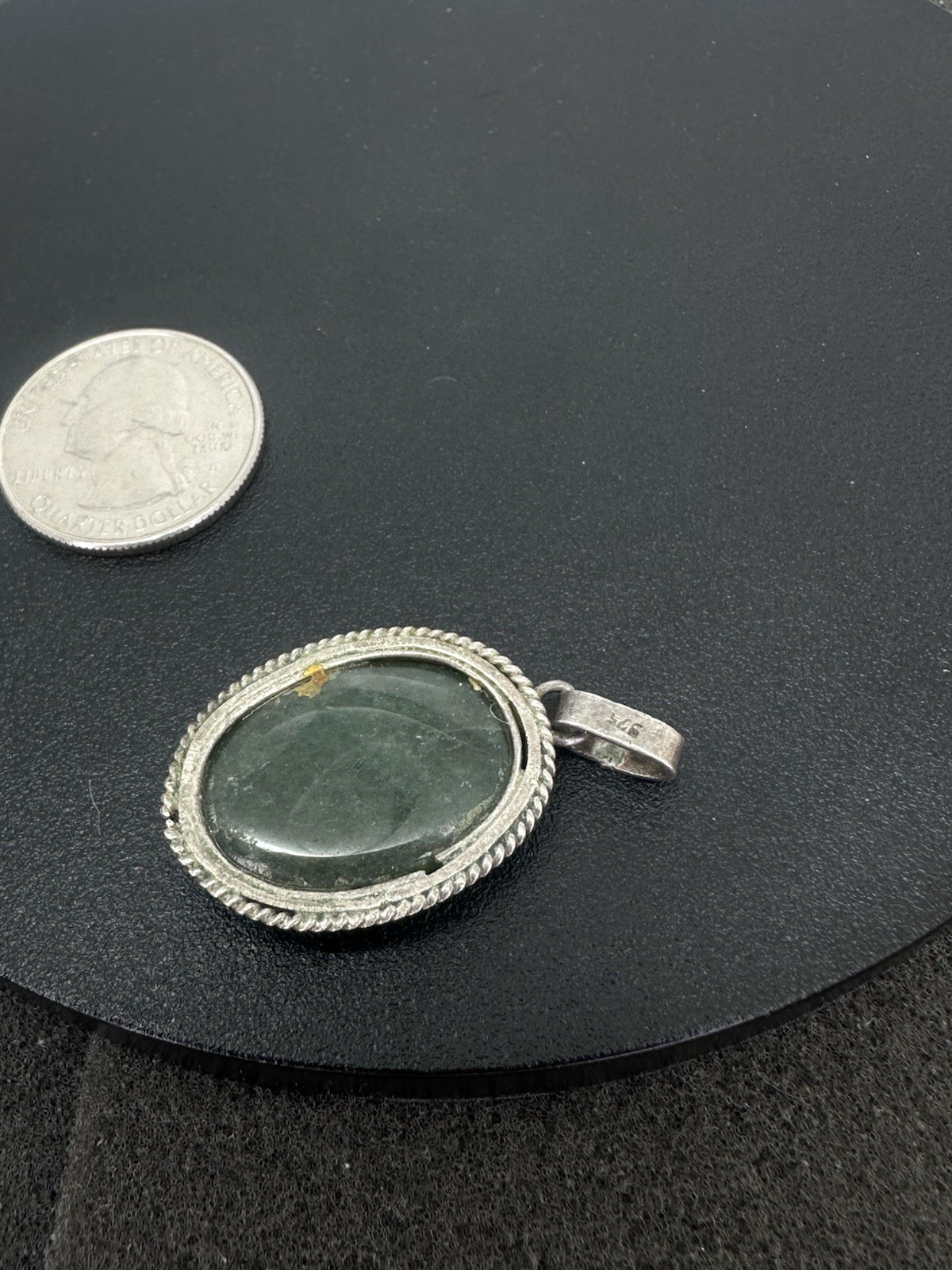 Sterling Silver Stone Pendant Unknown Stone Green
