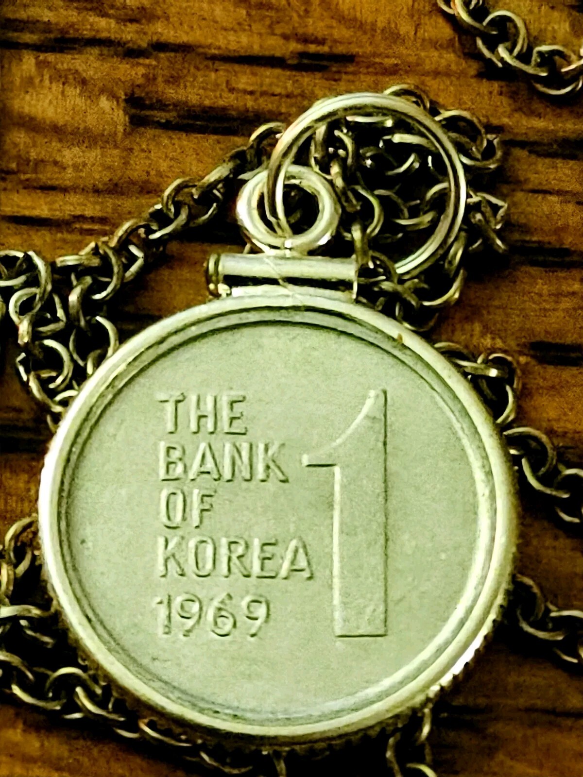 1969 S Korea Rose of Sharon, Hibiscus Coin Pendant Sterling Silver Chain W Box