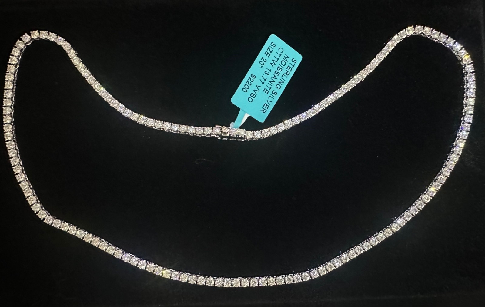 20” 925 Silver Moissanite Tennis Necklace, 13.77 CTTW, 3mm, VVSD