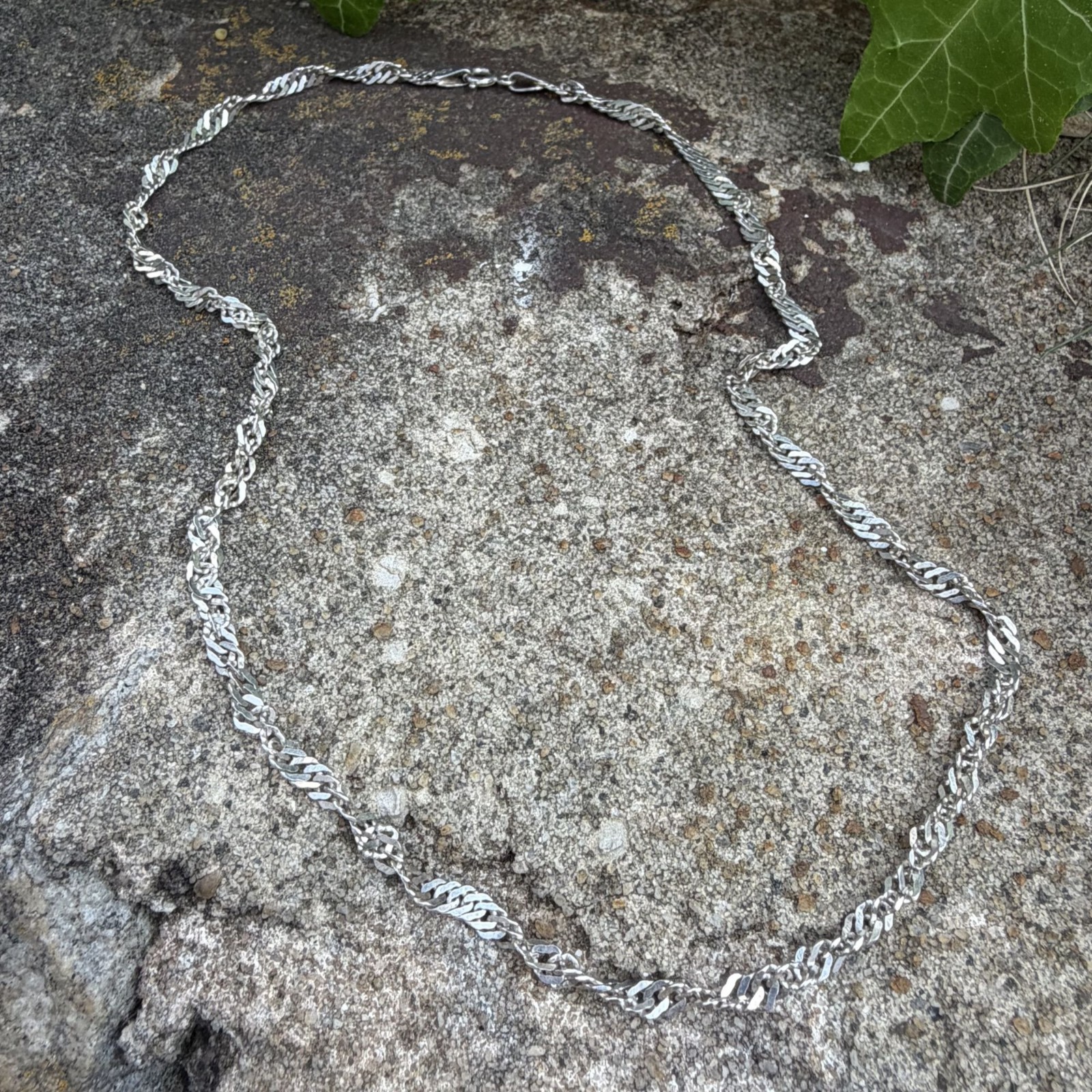 925 Sterling Silver Singapore Twisted Curb Link Chain Necklace 17″ Minimalist