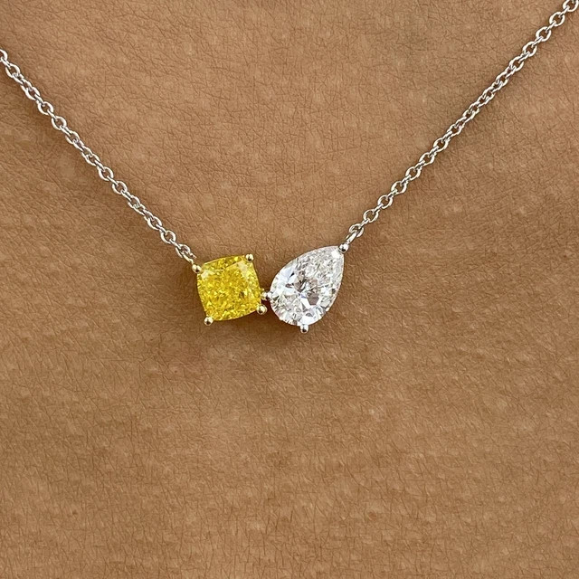 2 Stone Pendant 2Ct Pear & Cushion Cut Lab Created Citrine 14K White Gold Plated