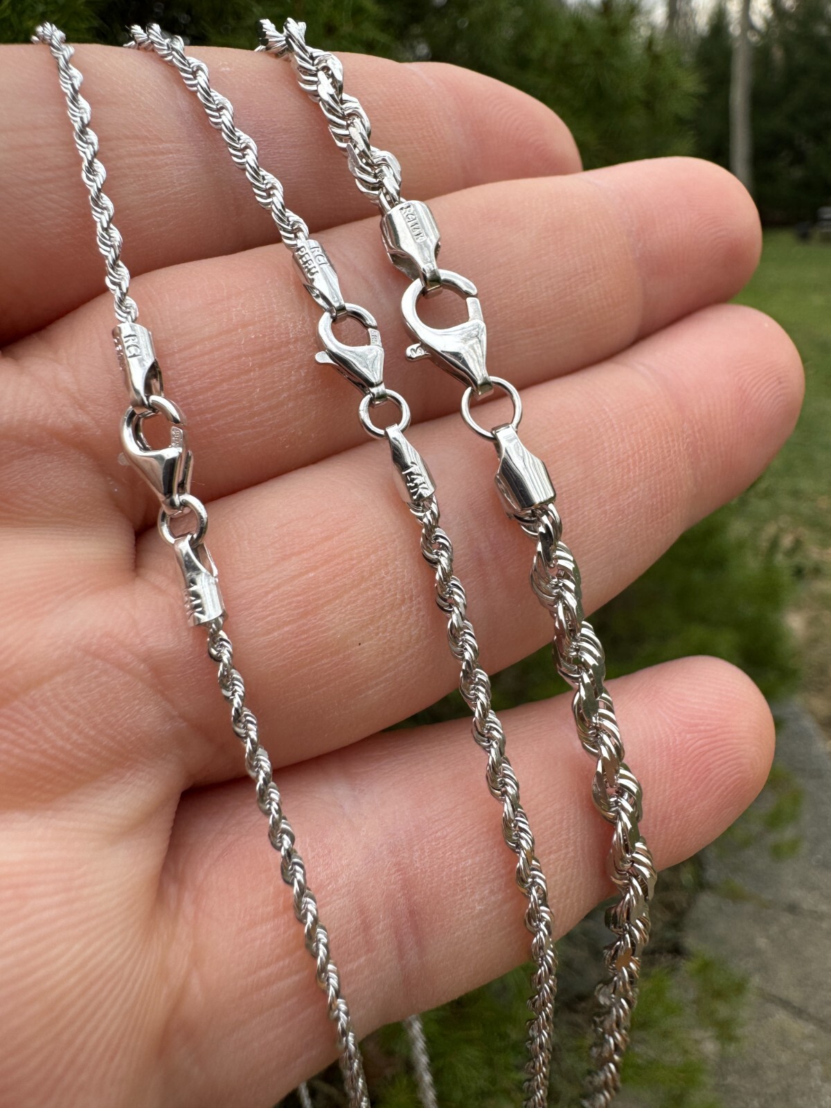 Solid 14k White Gold Men’s Women’s Real Rope Chain Necklace 1.5mm-4mm