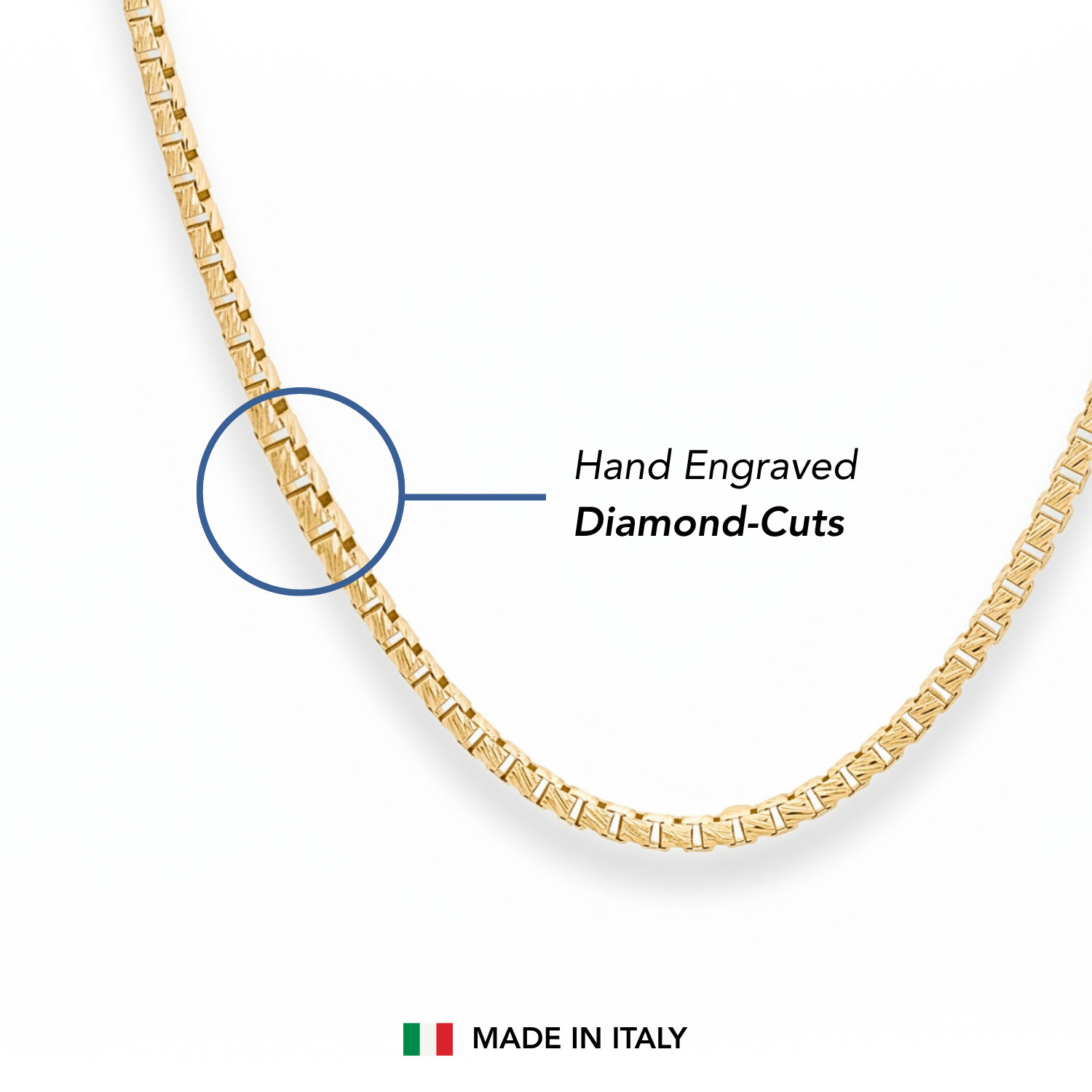 Gold 2mm Diamond-Cut Box Chain Italian Necklace 16″-22″ 925 Sterling Silver