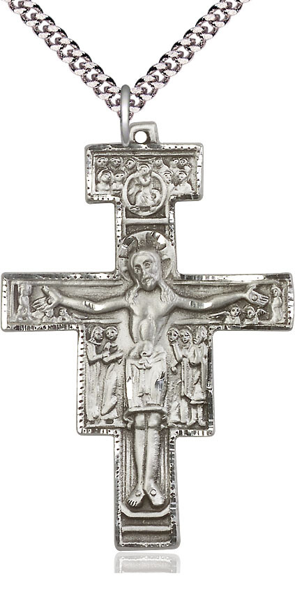 Sterling Silver San Damiano Crucifix Necklace 24″ Endless Chain Bliss for Male