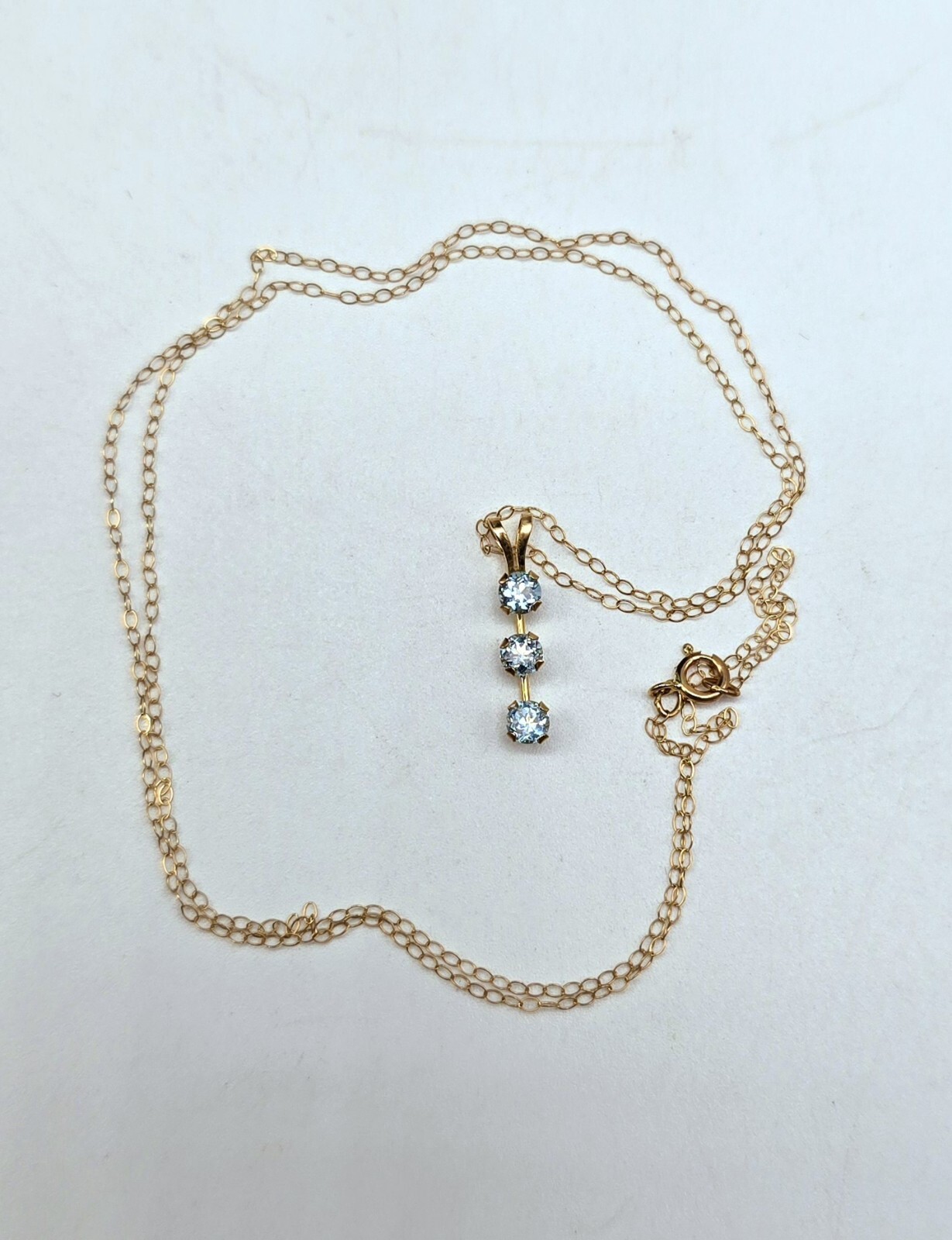 Pretty Blue Topaz 10k Gold Necklace, Dainty & Thin, 17″, New In Box, .31 G Total